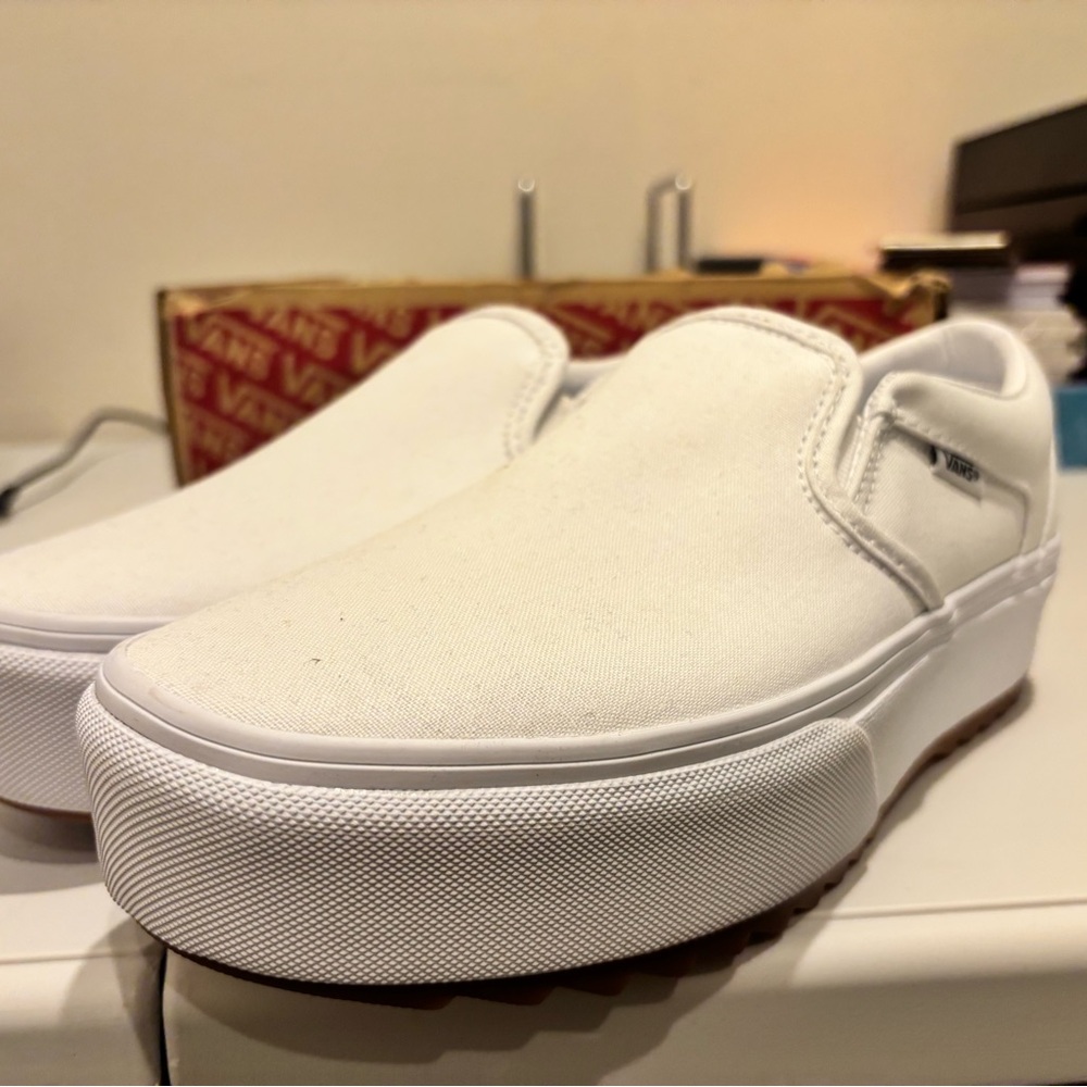 Vans White Slip-On Platform Sneakers with Gum Sole - Picture 2 of 9